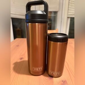 Yeti Copper-Colored Insulated Bottle and Tumbler Set with Black Lids